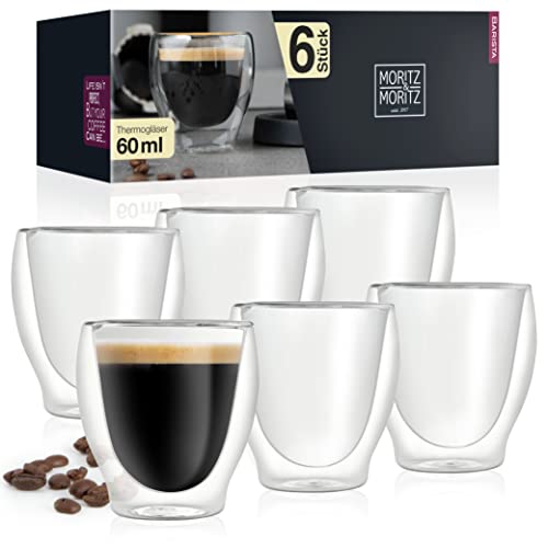 Moritz & Moritz Barista Milano 6 x 60 ml Espressogläser Doppelwandig - Espresso Tassen Set aus Glas für Heiß- und Kaltgetränke - Spülmaschinengeeignet Moritz & Moritz Barista Milano 6 x 60 ml Espressogläser Doppelwandig - Espresso Tassen Set aus Glas für Heiß- und Kaltgetränke - Spülmaschinengeeignet von Moritz & Moritz