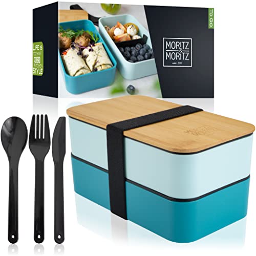 Moritz & Moritz Bento Box Kinder in Blau – Perfekte Lunchbox für Kinder und Erwachsene - Brotdose mit Fächern – Ideal für die Arbeit, Schule und unterwegs von Moritz & Moritz