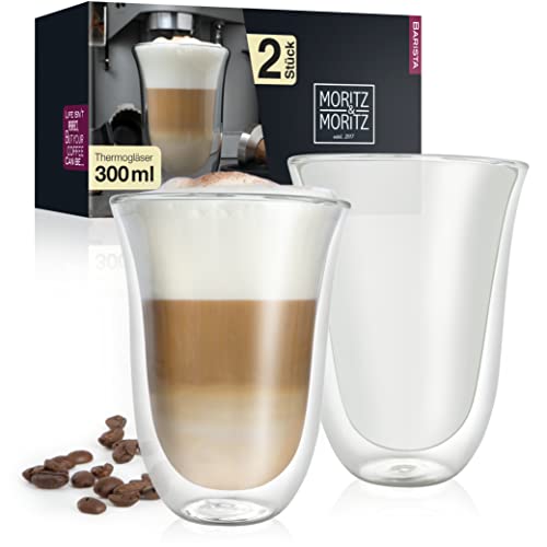 Moritz & Moritz Barista Latte Macchiato Gläser Doppelwandig 2 x 300 ml – Doppelwandige Gläser Latte Macchiato, Doppelwandige Kaffeegläser, Teegläser - Spülmaschinengeeignet von Moritz & Moritz