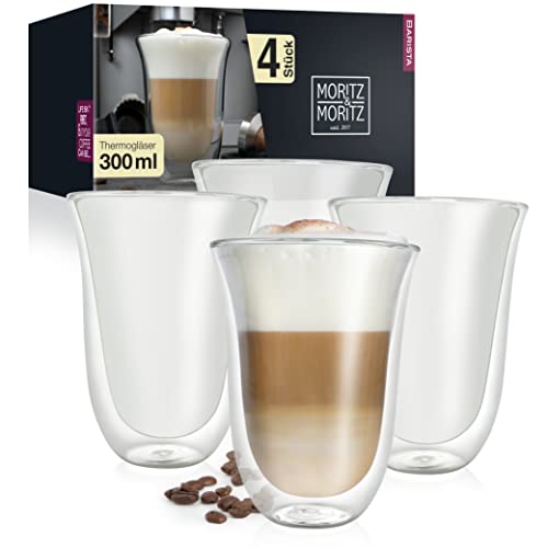 Moritz & Moritz Barista Latte Macchiato Gläser Doppelwandig 4 x 300 ml – Doppelwandige Gläser Latte Macchiato, Doppelwandige Kaffeegläser, Teegläser - Spülmaschinengeeignet von Moritz & Moritz