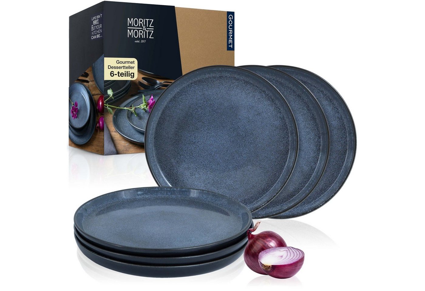 Moritz & Moritz Dessertteller Dessert Teller Set blau, (6 St), für 6 Personen - spülmaschinen- und mikrowellengeeignet von Moritz & Moritz