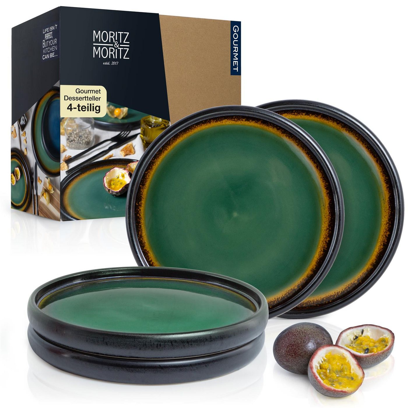 Moritz & Moritz Dessertteller Moritz & Moritz SOLID 4x Dessertteller Grün/Braun, (4 St), spülmaschinen-und mikrowellengeeignet von Moritz & Moritz