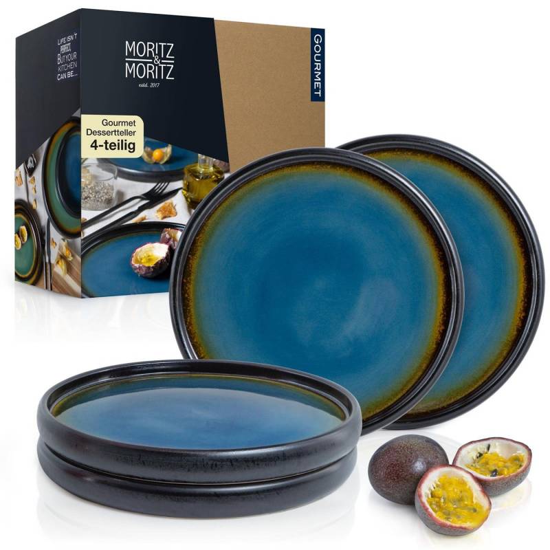 Moritz & Moritz Dessertteller SOLID 4tlg Dessertteller Blau/Braun, (4 St), spülmaschinen-und mikrowellengeeignet von Moritz & Moritz