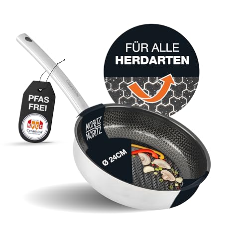 Moritz & Moritz Edelstahlpfanne Wabenstruktur 24cm mit Keramikbeschichtung der neuesten Generation - für alle Herdarten geeignet - Antihaft Pfanne mit geradem Rand zum Kochen, Braten und Schmoren von Moritz & Moritz