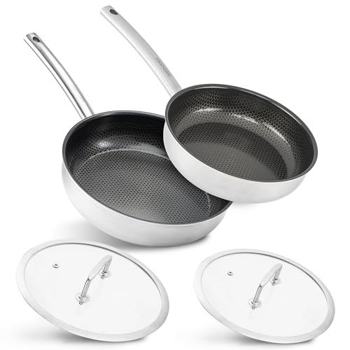 Moritz & Moritz Edelstahlpfannen mit Deckel 24 & 28cm und Keramikbeschichtung der neuesten Generation - für alle Herdarten geeignet - Antihaft Pfannenset Wabenstruktur zum Kochen, Braten und Schmoren von Moritz & Moritz