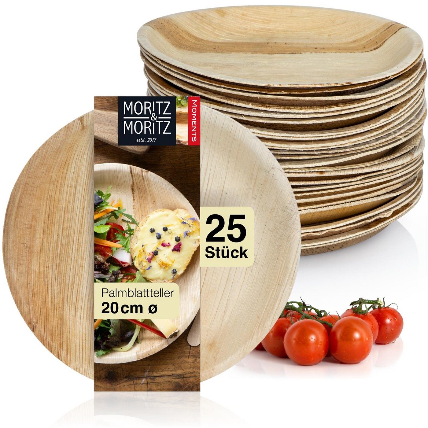 Moritz & Moritz Einweggeschirr-Set Moritz & Moritz 50x Palmblatt Teller Rund 20cm (25-tlg), 25 Personen, Nachhaltiges Einweggeschirr - 25 Teller Einweg - rund ca. 20 cm Ø von Moritz & Moritz