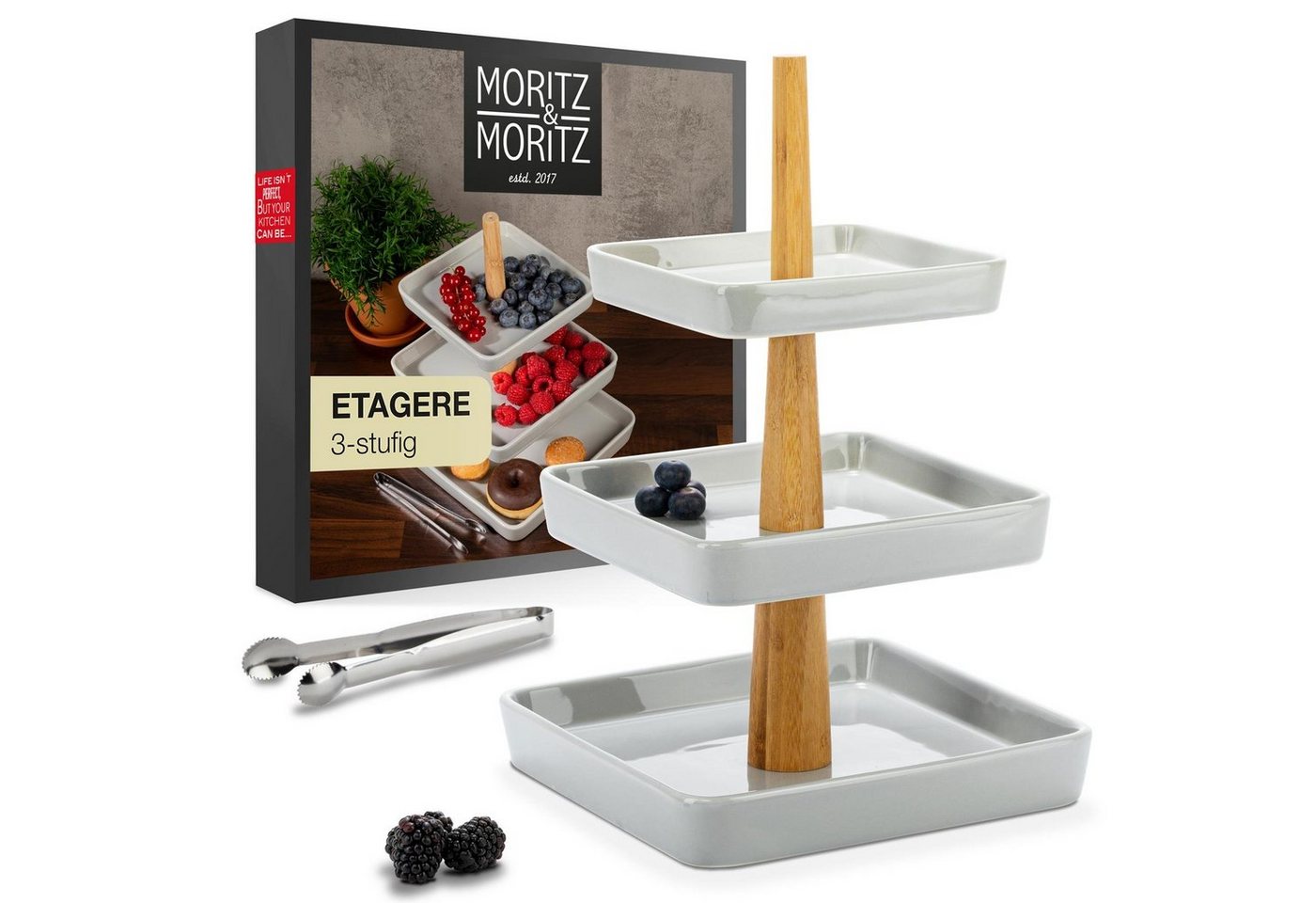 Moritz & Moritz Etagere Obst Etagere, Porzellan, (3 Etagen), Perfekt als Obstschale für Obst Aufbewahrung, Muffins und Cupcakes von Moritz & Moritz