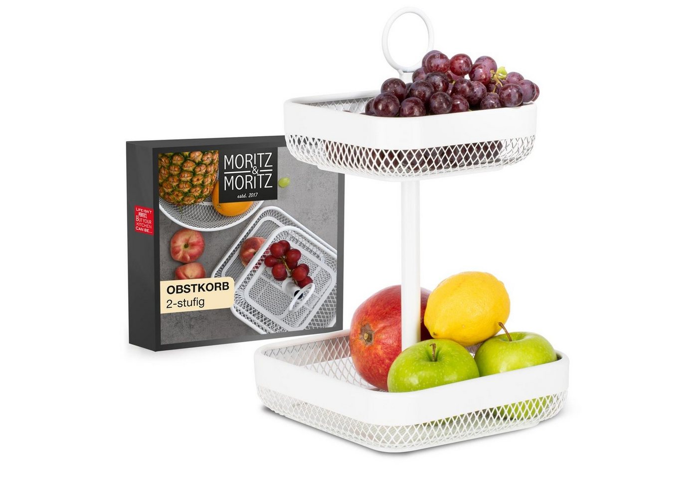 Moritz & Moritz Etagere Moritz & Moritz Moments Obstkorb Etagere Eckig weiß, Metall, (2-stöckig, 2-tlg), Obstkorb Etagere Weiß von Moritz & Moritz