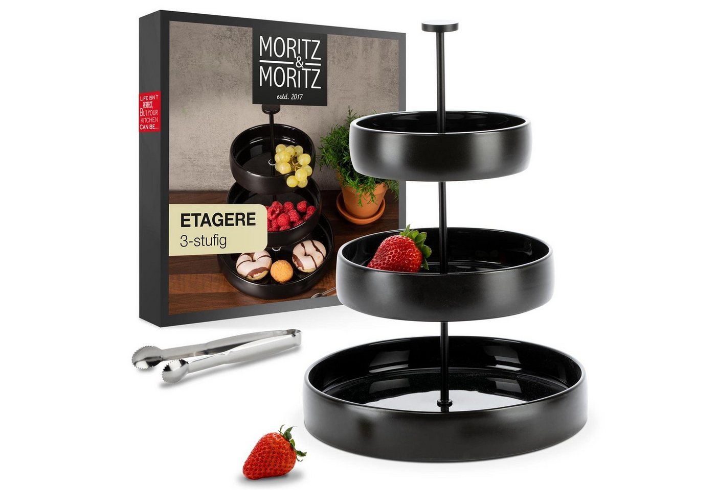 Moritz & Moritz Etagere Obst Etagere, Steingut, (3 Etagen, 2-tlg), Perfekt als Obstschale für Obst Aufbewahrung, Muffins und Cupcakes von Moritz & Moritz