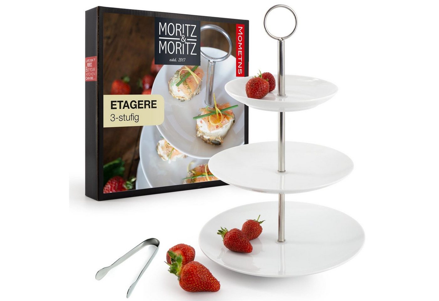 Moritz & Moritz Etagere Obst Etagere 3 Etagen, Porzellan, (3 stöckig), inkl. Zange Perfekt als Obstschale von Moritz & Moritz