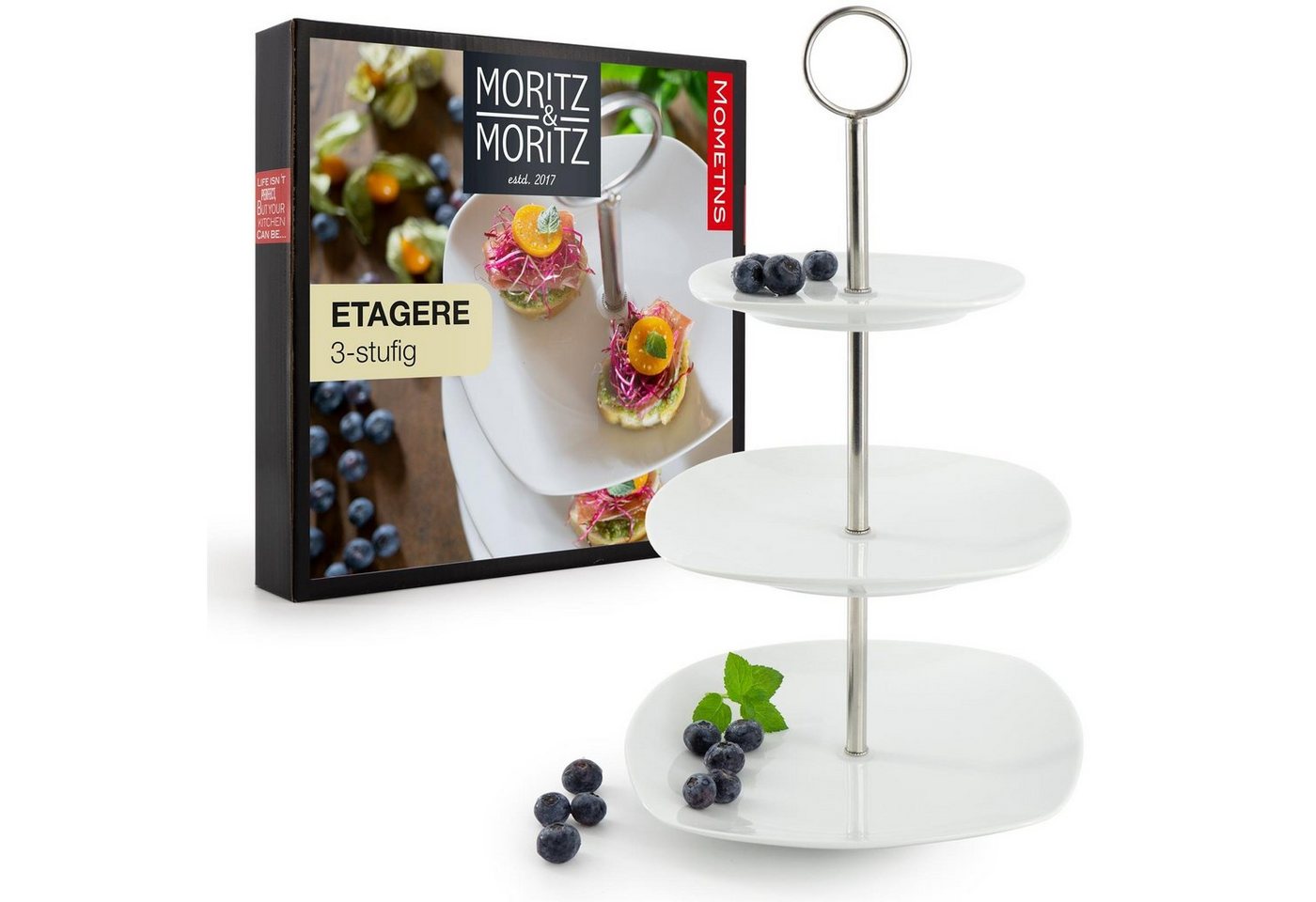 Moritz & Moritz Etagere Obst Etagere 3 Etagen, Porzellan, (3 stöckig), Für Obst Aufbewahrung, Muffins und Cupcakes von Moritz & Moritz