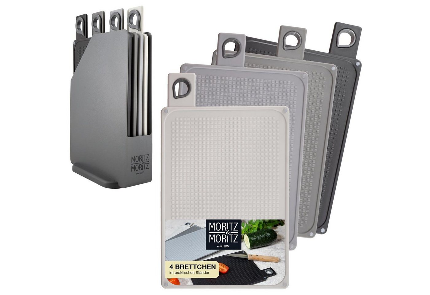 Moritz & Moritz Frühstücksbrett 4er Frühstücksbrettchen Set mit Ständer, Kunststoff, (4er Frühstücksbrettchen Set mit Ständer, 4-St) von Moritz & Moritz
