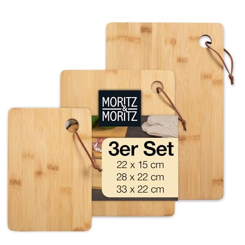 Moritz & Moritz Frühstücksbrettchen Bambus - 3er Schneidebrett Holz Set, natürlich antibakteriell, robust & messerschonend - Vielseitig als Holzbrett Küche, Brotzeitbrett, Servierbrett & cutting board von Moritz & Moritz
