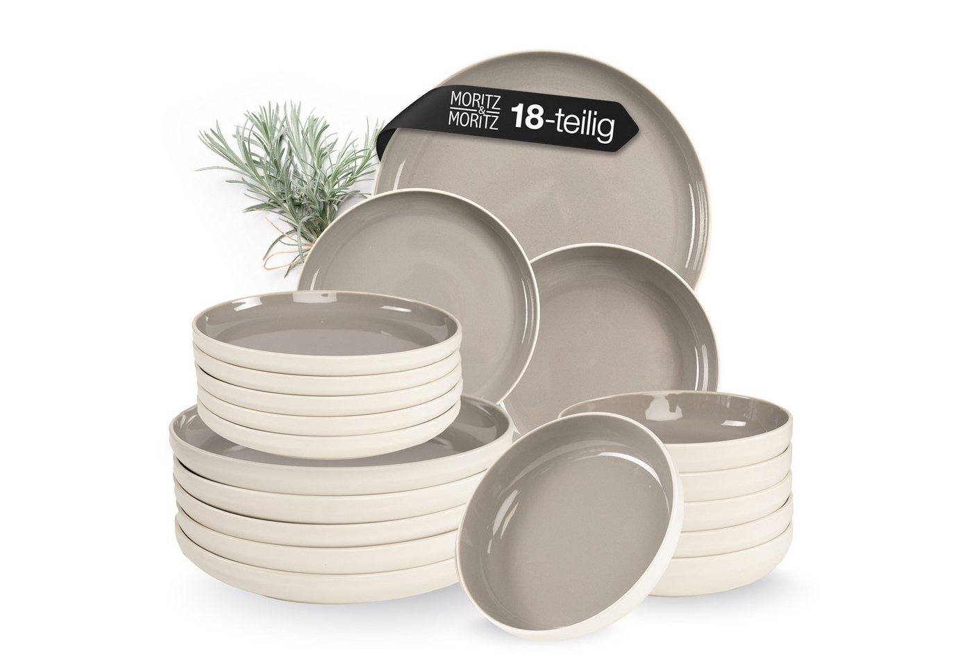 Moritz & Moritz Geschirr-Set CAVO Geschirrset - Stone (18-tlg), 6 Personen, Steinzeug, für 6 Personen aus Steinzeug von Moritz & Moritz