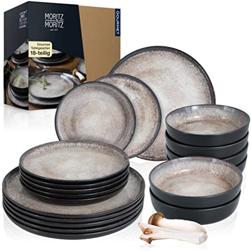 Moritz & Moritz VIDA 18-teiliges Geschirrset 6 Personen – Elegantes Teller Set aus hochwertigem Porzellan – Geschirr aus 6x Dinnerteller, 6x Dessertteller, 6x Suppenteller von Moritz & Moritz