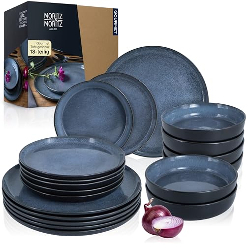 Moritz & Moritz VIDA 18-teiliges Geschirrset 6 Personen – Elegantes Teller Set aus hochwertigem Porzellan – Geschirr aus 6x Dinnerteller, 6x Dessertteller, 6x Suppenteller von Moritz & Moritz