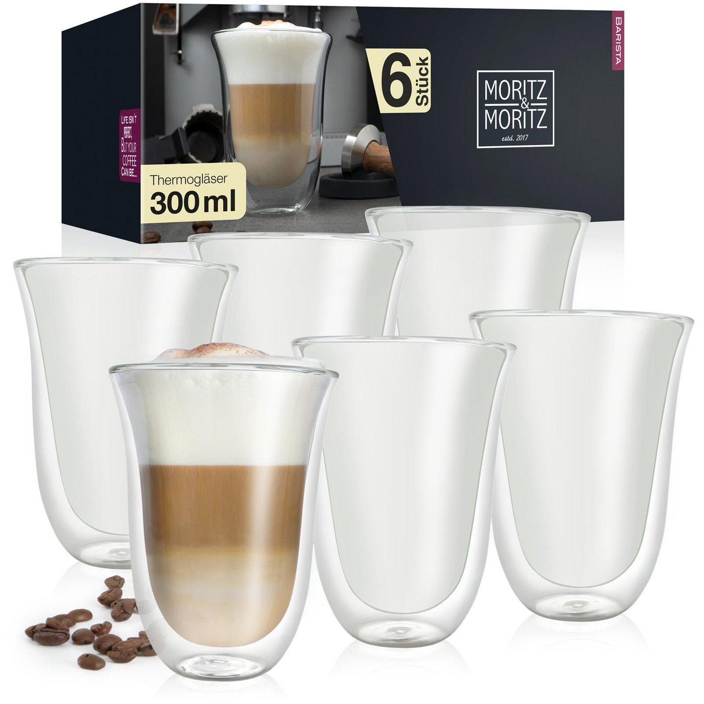 Moritz & Moritz Gläser-Set Moritz & Moritz Barista Napoli 6 x 300 ml Doppelwand-Thermo-Gläser, Borosilikatglas, für Latte Macchiato von Moritz & Moritz