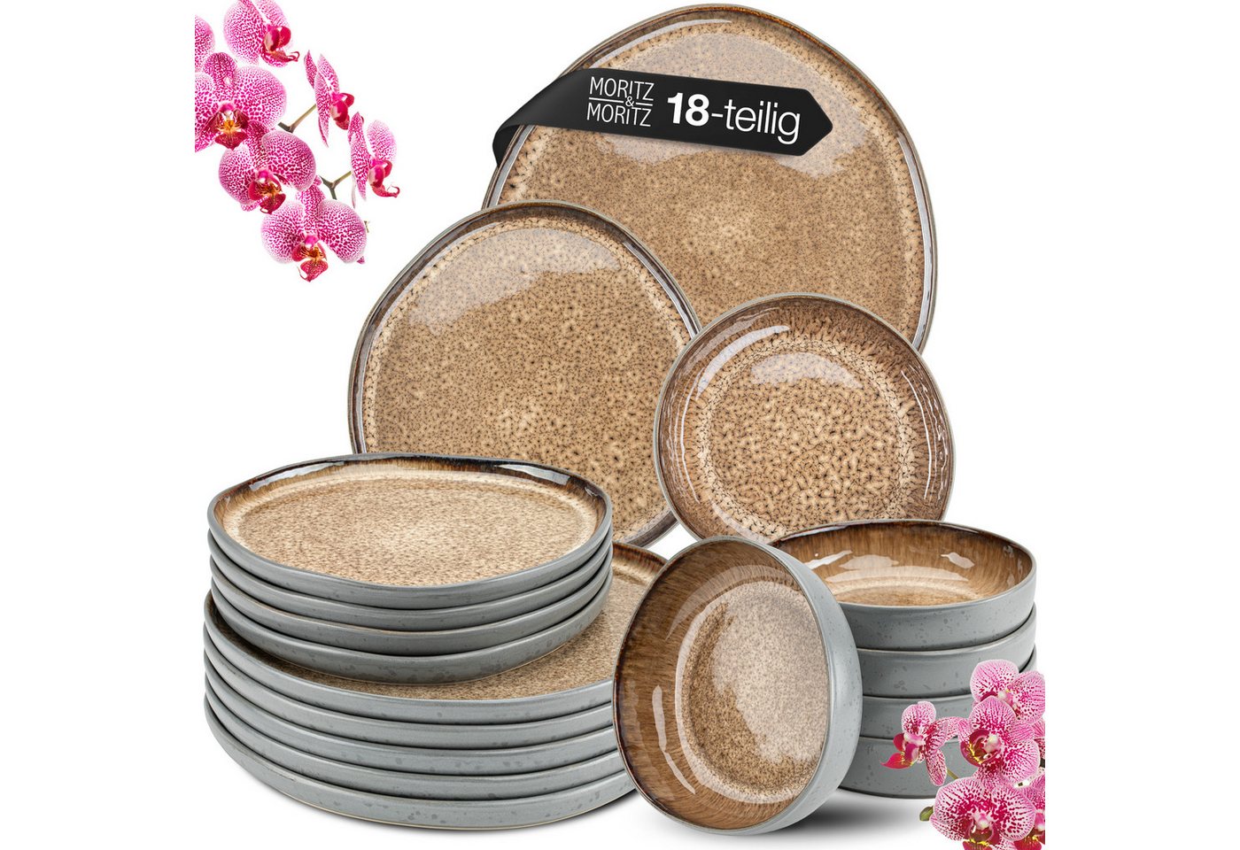 Moritz & Moritz Kombiservice ORGANIC beige Geschirrset (18-tlg), 6 Personen, Steinzeug, Kombigeschirr für 6 Personen von Moritz & Moritz