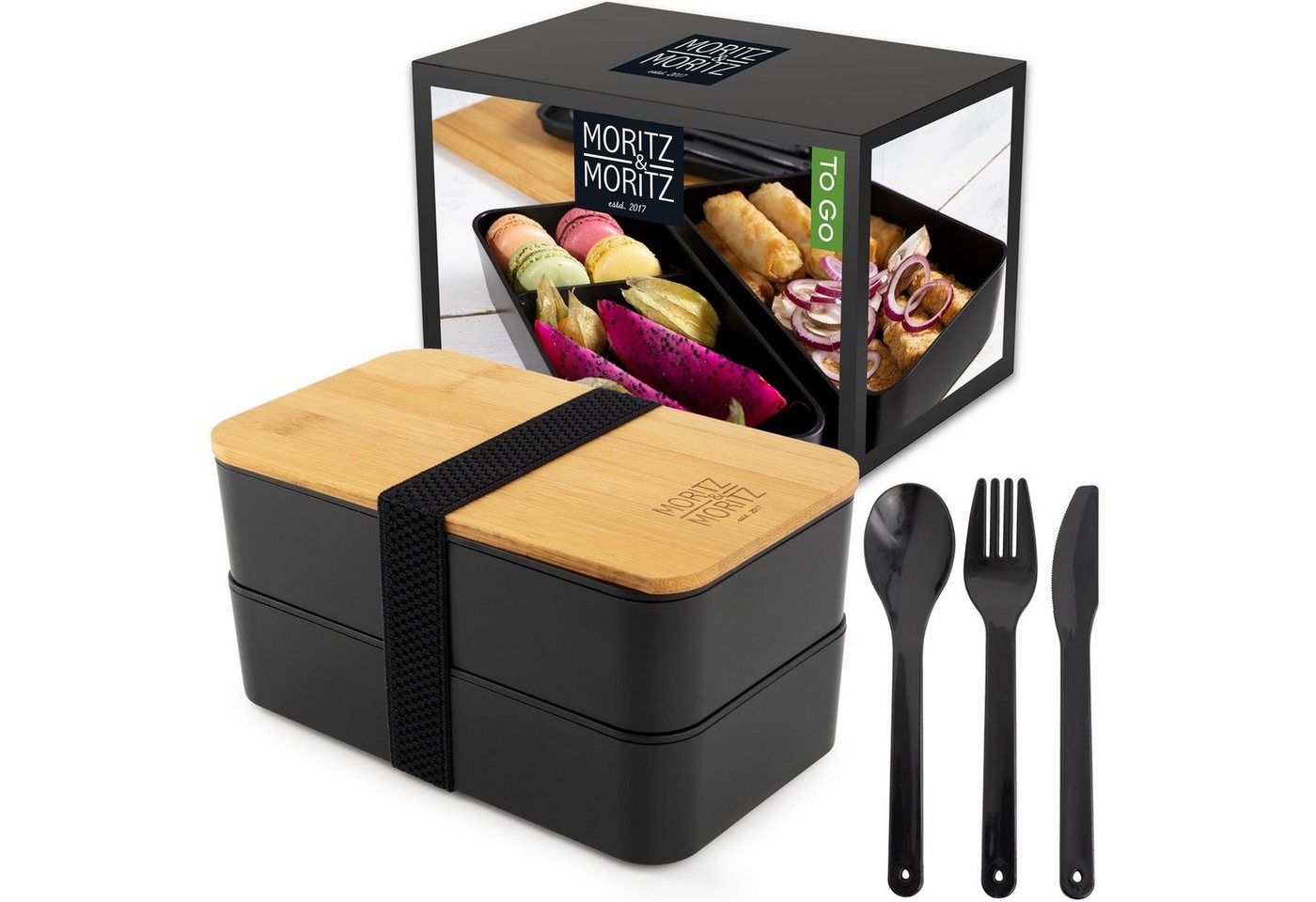 Moritz & Moritz Lunchbox Bento Box Set, Kunststoff, Bambus, Elasthan, (Set), Bento Lunchbox für Erwachsene und Kinder - inkl. Besteck-Set von Moritz & Moritz