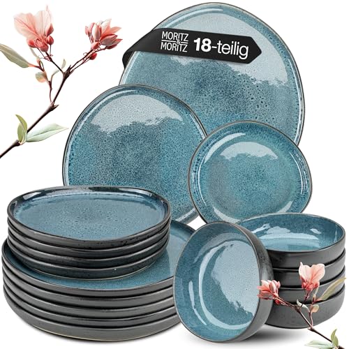 Moritz & Moritz ORGANIC 18-teiliges Geschirrset 6 Personen Blau - Elegantes Teller Set aus hochwertigem Steinzeug - Geschirr Set 6 Personen aus 6x Dinnerteller, 6x Dessertteller, 6x Suppenteller Moritz & Moritz ORGANIC 18-teiliges Geschirrset 6 Personen Blau - Elegantes Teller Set aus hochwertigem Steinzeug - Geschirr Set 6 Personen aus 6x Dinnerteller, 6x Dessertteller, 6x Suppenteller von Moritz & Moritz