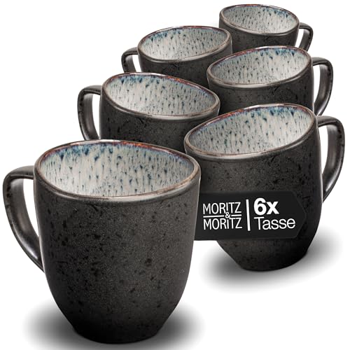 Moritz & Moritz ORGANIC Kaffeetassen Set 6er - Kaffeebecher Set Grau aus robustem Steinzeug mit einzigartigem Farbverlauf - Spülmaschinengeeignetes Tassenset von Moritz & Moritz