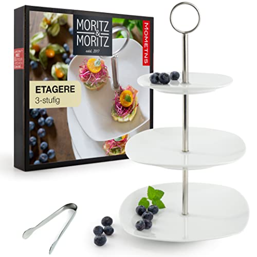 Moritz & Moritz Obst Etagere 3 Etagen - Inkl. Zange - Aus hochwertigem Porzellan – Moderne Küchen Deko oder Party Deko – Perfekt als Obstschale für Obst Aufbewahrung, Muffins und Cupcakes von Moritz & Moritz