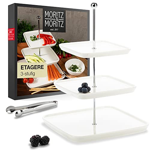 Moritz & Moritz Obst Etagere 3 Etagen - Inkl. Zange - Aus hochwertigem Porzellan – Moderne Küchen Deko oder Party Deko – Perfekt als Obstschale für Obst Aufbewahrung, Muffins und Cupcakes von Moritz & Moritz