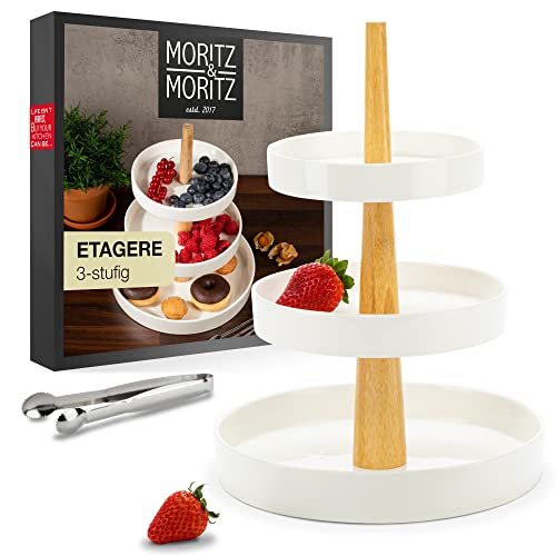 Moritz & Moritz Obst Etagere 3 Etagen - Inkl. Zange - Aus hochwertigem Porzellan - Moderne Küchen Deko oder Party Deko - Perfekt als Obstschale für Obst Aufbewahrung, Muffins und Cupcakes von Moritz & Moritz