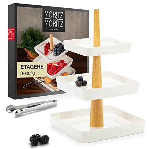 Moritz & Moritz Obst Etagere 3 Etagen - Inkl. Zange - Aus hochwertigem Porzellan - Moderne Küchen Deko oder Party Deko - Perfekt als Obstschale für Obst Aufbewahrung, Muffins und Cupcakes von Moritz & Moritz