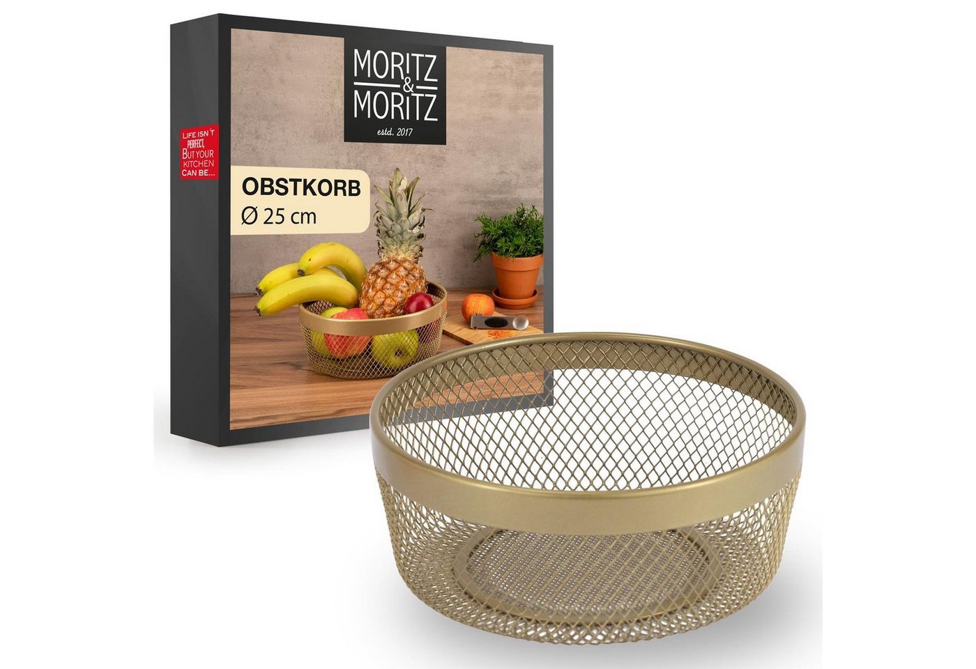 Moritz & Moritz Obstschale Moritz & Moritz Moments Obstkorb Rund Netz gold, Metall, (25cm, 2-tlg), Korb für Geschenke, Früchte, Gemüse und Brot von Moritz & Moritz