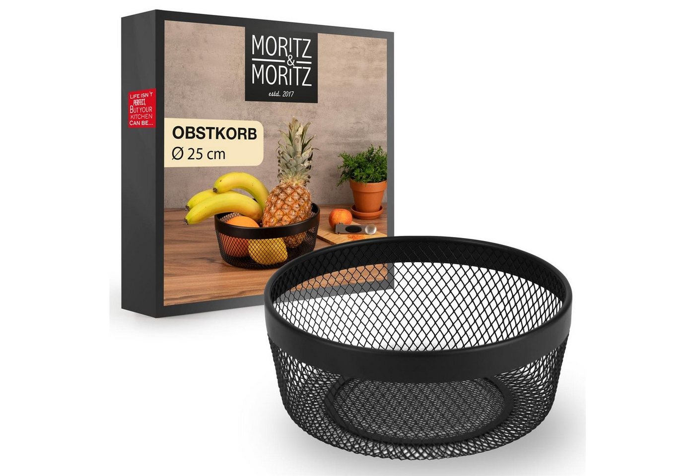 Moritz & Moritz Obstschale Moritz & Moitz Moments Obstkorb Rund Netz schwarz, Metall, (25cm, 2-tlg), Korb für Geschenke, Früchte, Gemüse und Brot von Moritz & Moritz