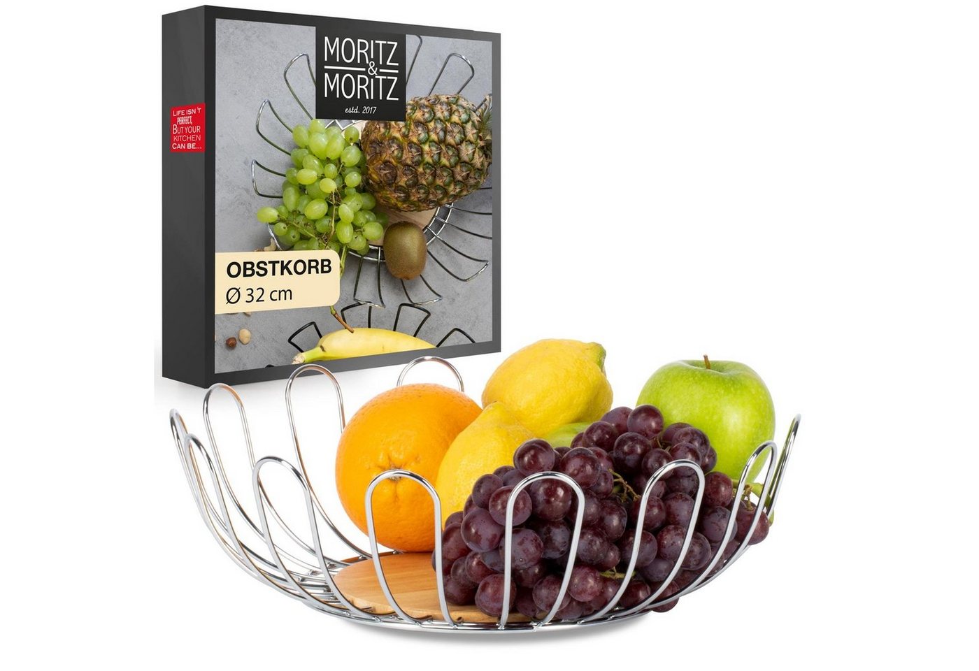 Moritz & Moritz Obstschale Moritz & Moritz Moments Obstkorb Rund Bögen silber, Metall, (32cm, 2-tlg), Korb für Geschenke, Früchte, Gemüse und Brot von Moritz & Moritz