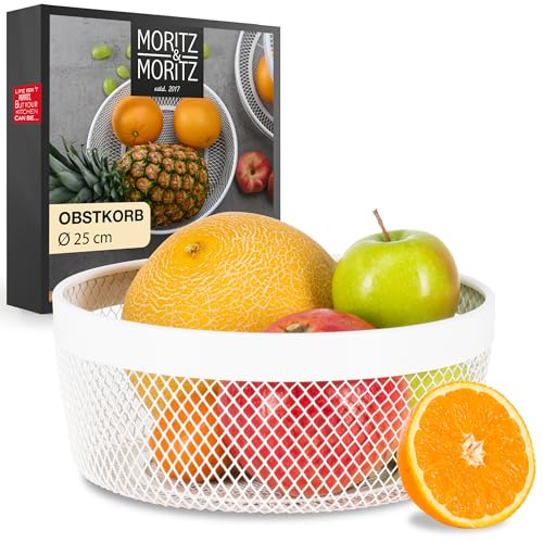 Moritz & Moritz Obstschale Weiss Metall 25cm - Obstkorb Weiss Modern – Korb für Geschenke, Früchte, Gemüse und Brot von Moritz & Moritz