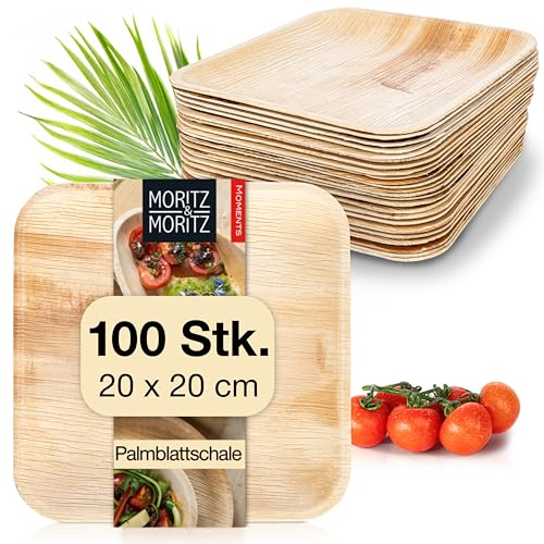 Moritz & Moritz Palmblatt Teller eckig 20 x 20 cm - 100 Nachhaltige Einwegteller - Alternative zu Bambusteller und Bambusgeschirr von Moritz & Moritz