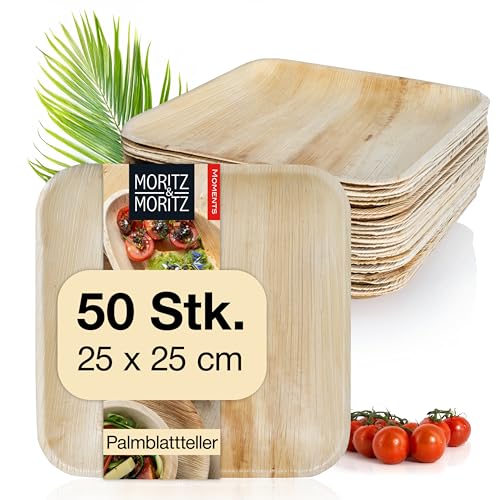 Moritz & Moritz Palmblatt Teller eckig 25 x 25 cm - 50 Nachhaltige Einwegteller - Alternative zu Bambusteller und Bambusgeschirr von Moritz & Moritz