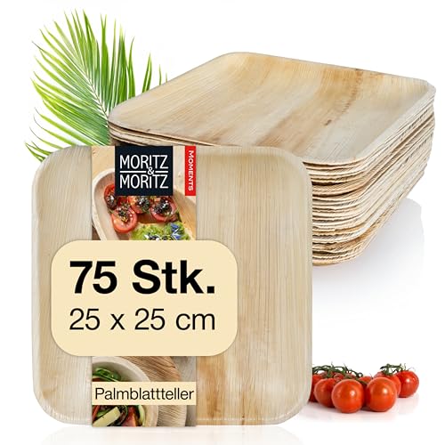 Moritz & Moritz Palmblatt Teller eckig 25 x 25 cm - 75 Nachhaltige Einwegteller - Alternative zu Bambusteller und Bambusgeschirr von Moritz & Moritz