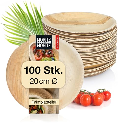 Moritz & Moritz Palmblatt Teller rund Ø 20 cm - 100 Nachhaltige Einwegteller - Alternative zu Bambusteller und Bambusgeschirr von Moritz & Moritz