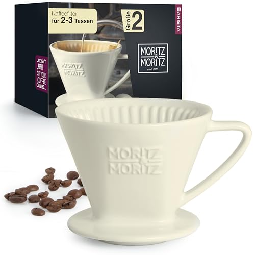 Moritz & Moritz Permanent Kaffeefilter Porzellan Größe 2 – Kaffeefilterhalter Wiederverwendbar – kompatibel mit Melitta Filtertüten 1x2 von Moritz & Moritz