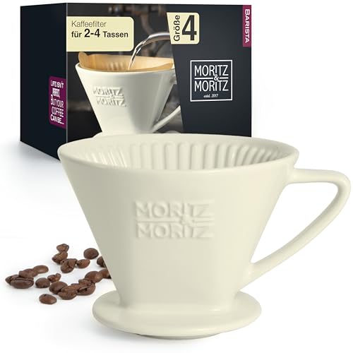 Moritz & Moritz Permanent Kaffeefilter Porzellan Größe 4 – Kaffeefilterhalter Wiederverwendbar – kompatibel mit Melitta Filtertüten 1x4 von Moritz & Moritz