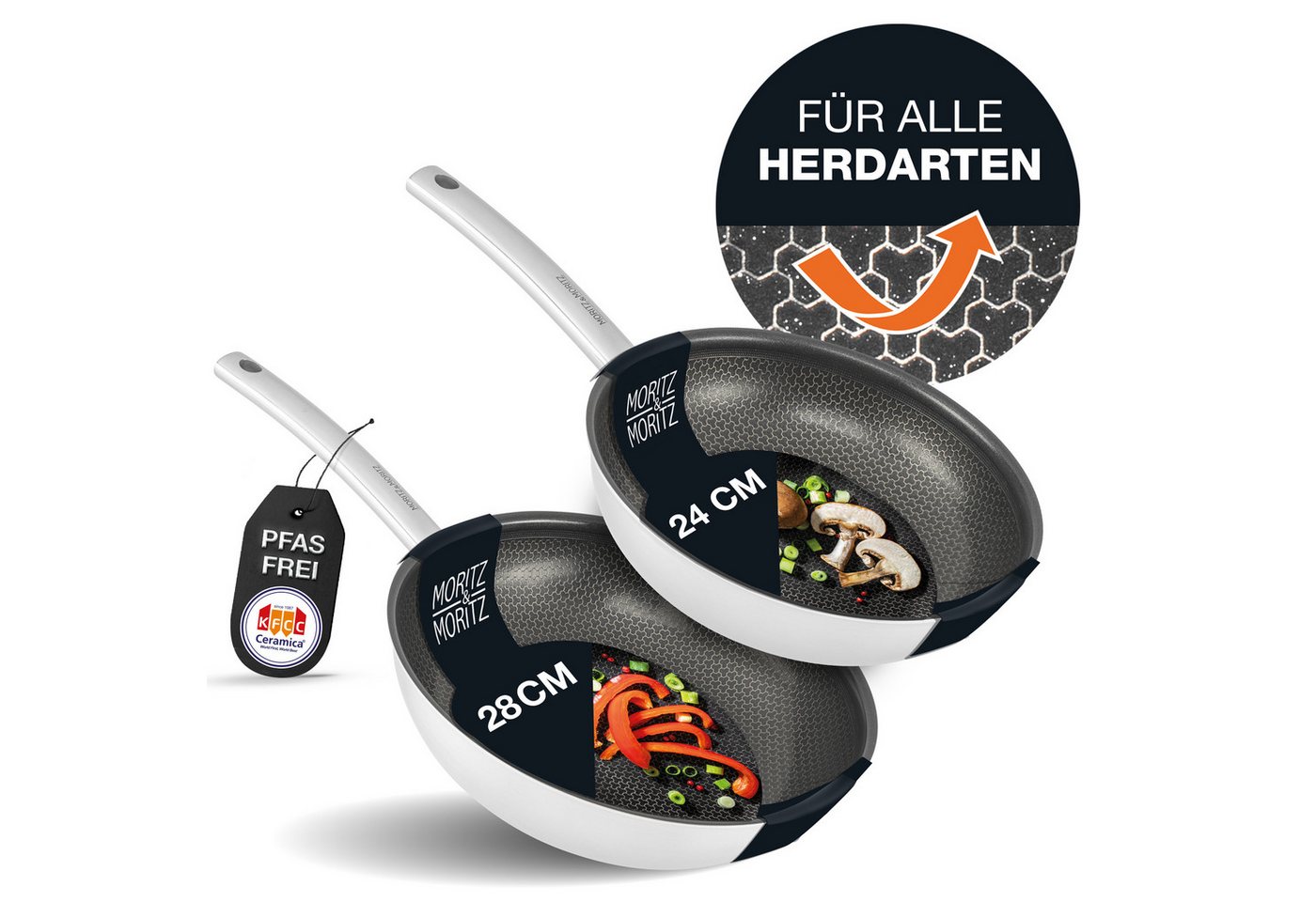 Moritz & Moritz Bratpfanne Pfanne 24cm & 28cm runder Rand, Aluminium (Set), antihaft von Moritz & Moritz