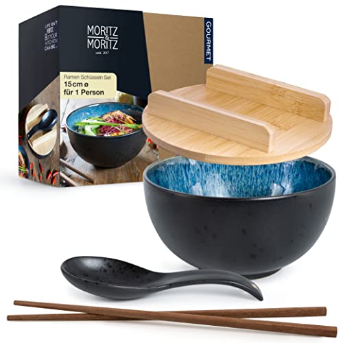 Moritz & Moritz SOLID Ramen Blau Reaktiv inklusive Deckel und Löffel Schwarzes Ramen Bowl Set für 1 Person – Für Suppe, Pho und Sushi Bowl von Moritz & Moritz