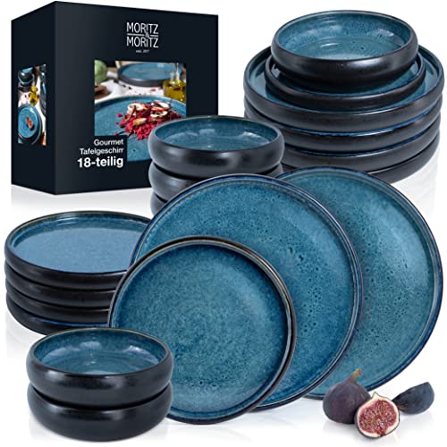 Moritz & Moritz SOLID 18-tlg Steinzeug Geschirr Set 6 Personen – Geschirrset , je 6 Dinner Teller, Kleine Teller, Tiefe Teller von Moritz & Moritz