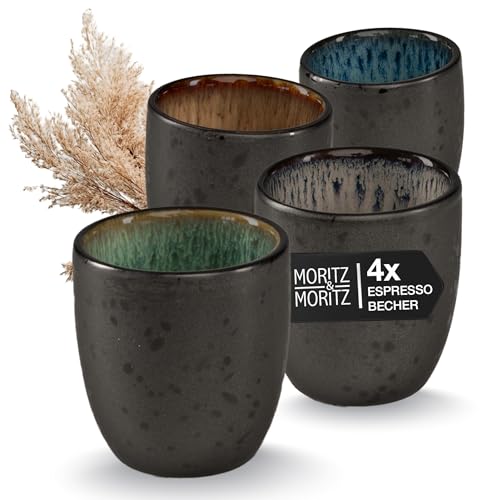 Moritz & Moritz SOLID Espressobecher 4er Pack - Steingut Espresso Tassen 70 ml im Set - Reaktives Design mit farbigen Innenseiten - Robuste kleine Kaffeebecher - Leicht stapelbar & pflegeleicht von Moritz & Moritz