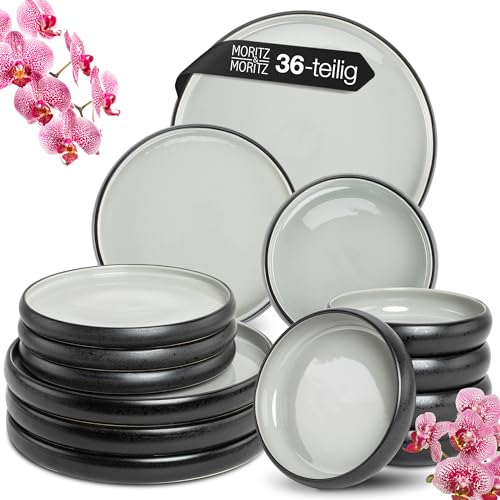 Moritz & Moritz SOLID UNI Geschirrset 12 Personen Grau 36-teilig - Modernes Steinzeug Geschirr Set - Mikrowellen- & Spülmaschinenfest, Essgeschirr, Tafelservice, Kombiservice 12 Personen von Moritz & Moritz