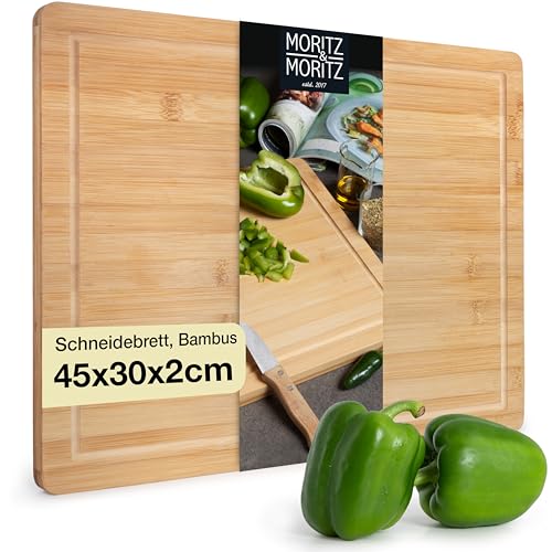 Moritz & Moritz XXL Schneidebrett Bambus Groß - 45 x 30 x 2 cm - Bambus Holzbrett mit Saftrille - Zum Schneiden, Anrichten und Servieren von Moritz & Moritz