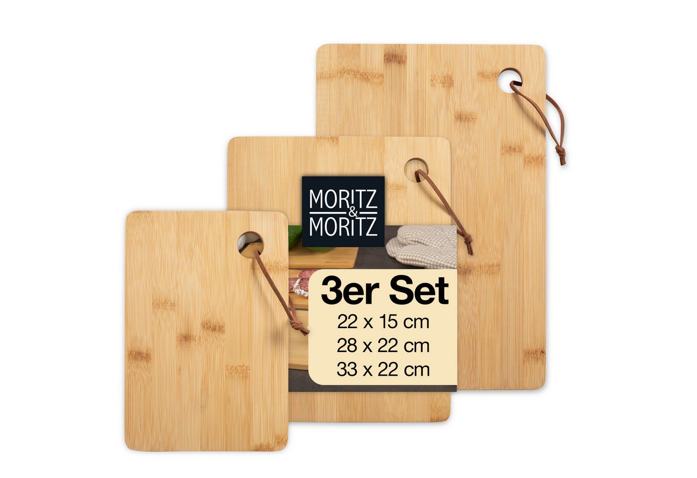 Moritz & Moritz Schneidebrett Bambus Schneidebretter, Bambus, (3er Set, 3-St), 3 Größen von Moritz & Moritz