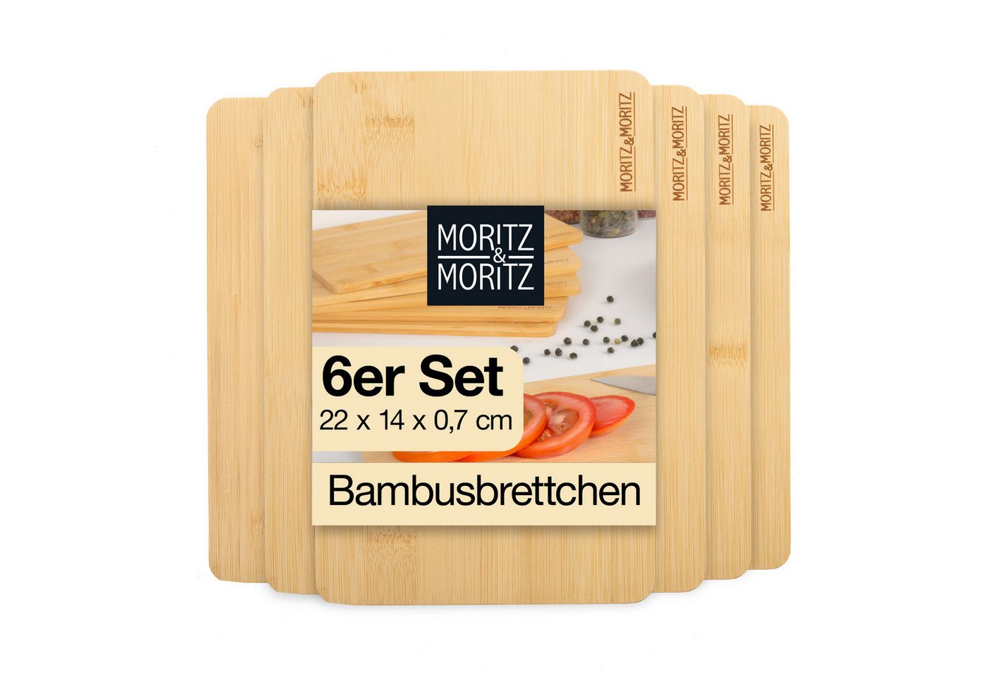 Moritz & Moritz Schneidebrett Bambus Schneidebretter 22x14 cm, Bambus, (6er Set, 6-St), 6 Größen von Moritz & Moritz