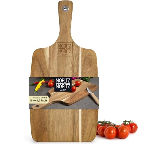 Moritz & Moritz Schneidebrett Holz 43x21cm - Holzschneidebrett aus massiver Akazie - Servierbretter Holz für Käseplatte - Holzbrett Küche langlebig, messerschonend, leicht zu reinigen von Moritz & Moritz
