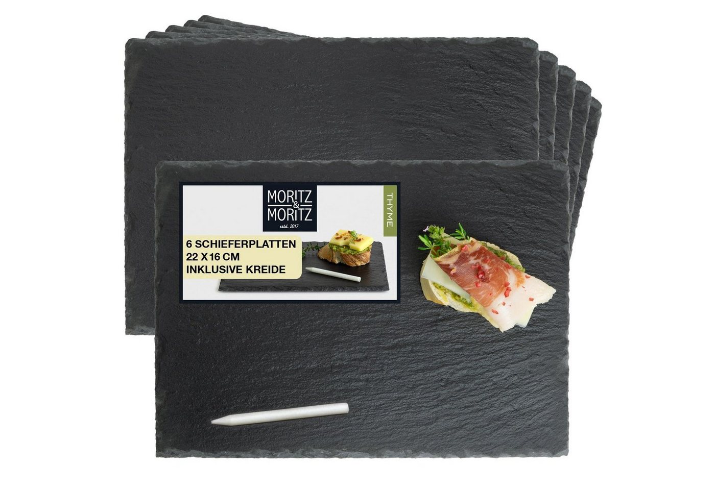 Moritz & Moritz Servierplatte Schieferplatte - Schieferset Thyme, Schiefer, (Thyme, 7-tlg), 22 x 16 cm 6er Set von Moritz & Moritz