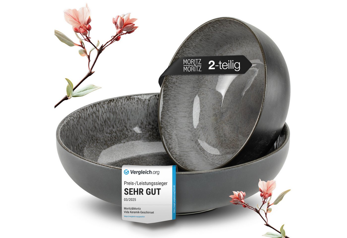 Moritz & Moritz Servierschale VIDA Schale 2tlg anthrazit, Porzellan, (Set, 2-tlg), Spülmaschinengeeignet von Moritz & Moritz